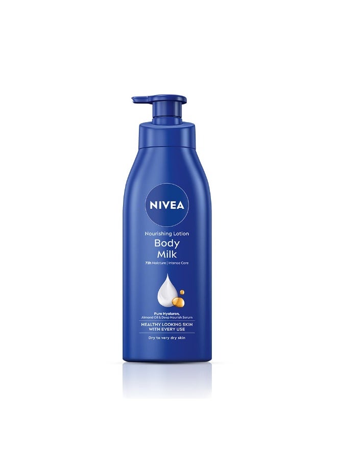 NIVEA Nourishing Body Milk 400ml Body Lotion with Hyaluronic Acid | 72Hr Hydration | Deep Moisture Care for Very Dry Skin | Enriched with Almond Oil | Smooth, Radiant & Healthy Looking Skin Care